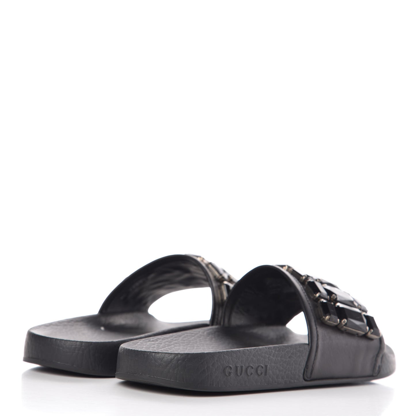 Calfskin Embellished Pursuit Slide Sandals 39 Black