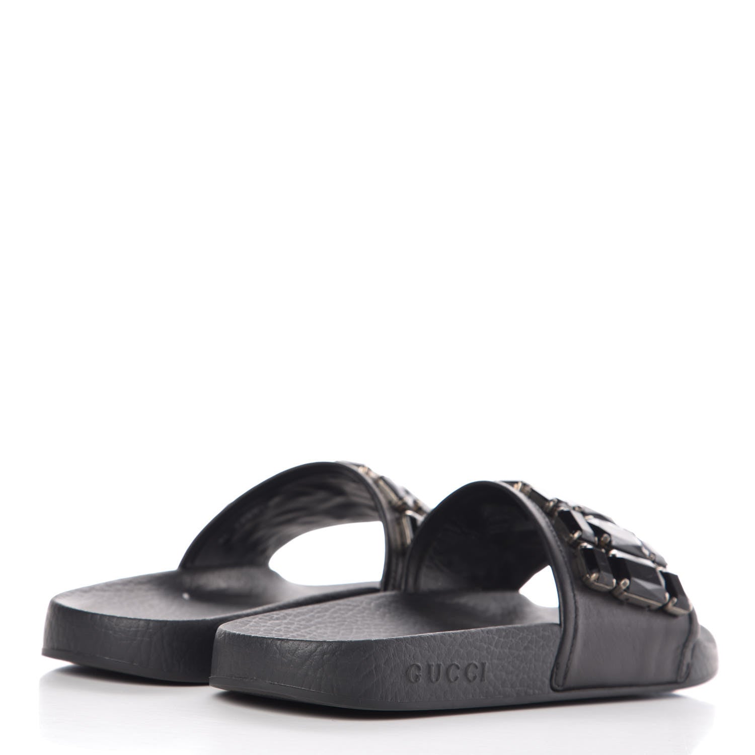 Gucci Calfskin Embellished Pursuit Slide Sandals 39 Black 4 of 6