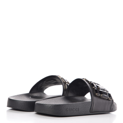 Gucci Calfskin Embellished Pursuit Slide Sandals 39 Black 4 of 6