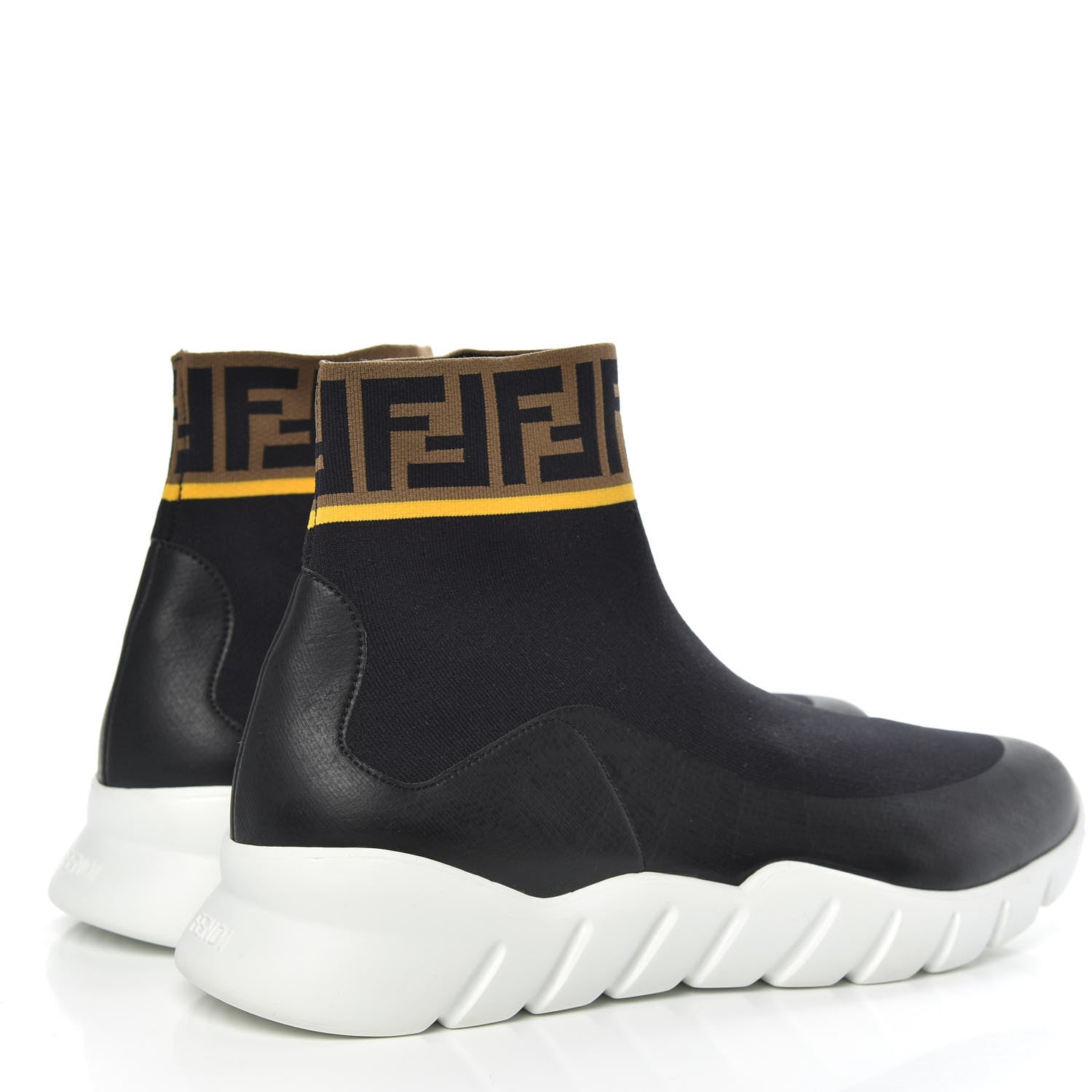 Fendi Jersey FF Mania Mens High Top Sock Sneakers 11 Black Tobacco Yema 4 of 7