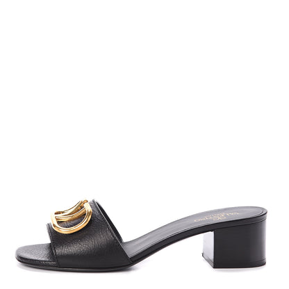Valentino Garavani Grainy Cowhide VLogo 45mm Slide Sandals 37.5 Black 1 of 7