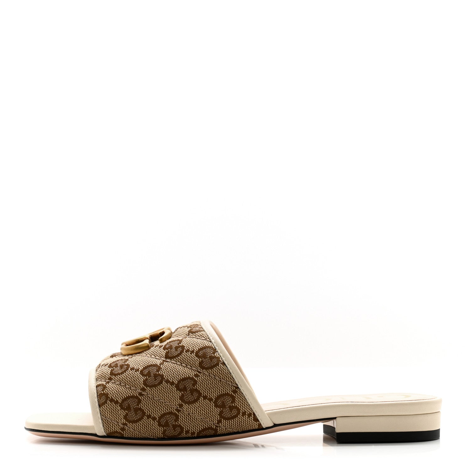Gucci Monogram Matelasse Diagonal GG Marmont Flat Slide Sandals 36.5 Beige Ebony Mystic White 1 of 11