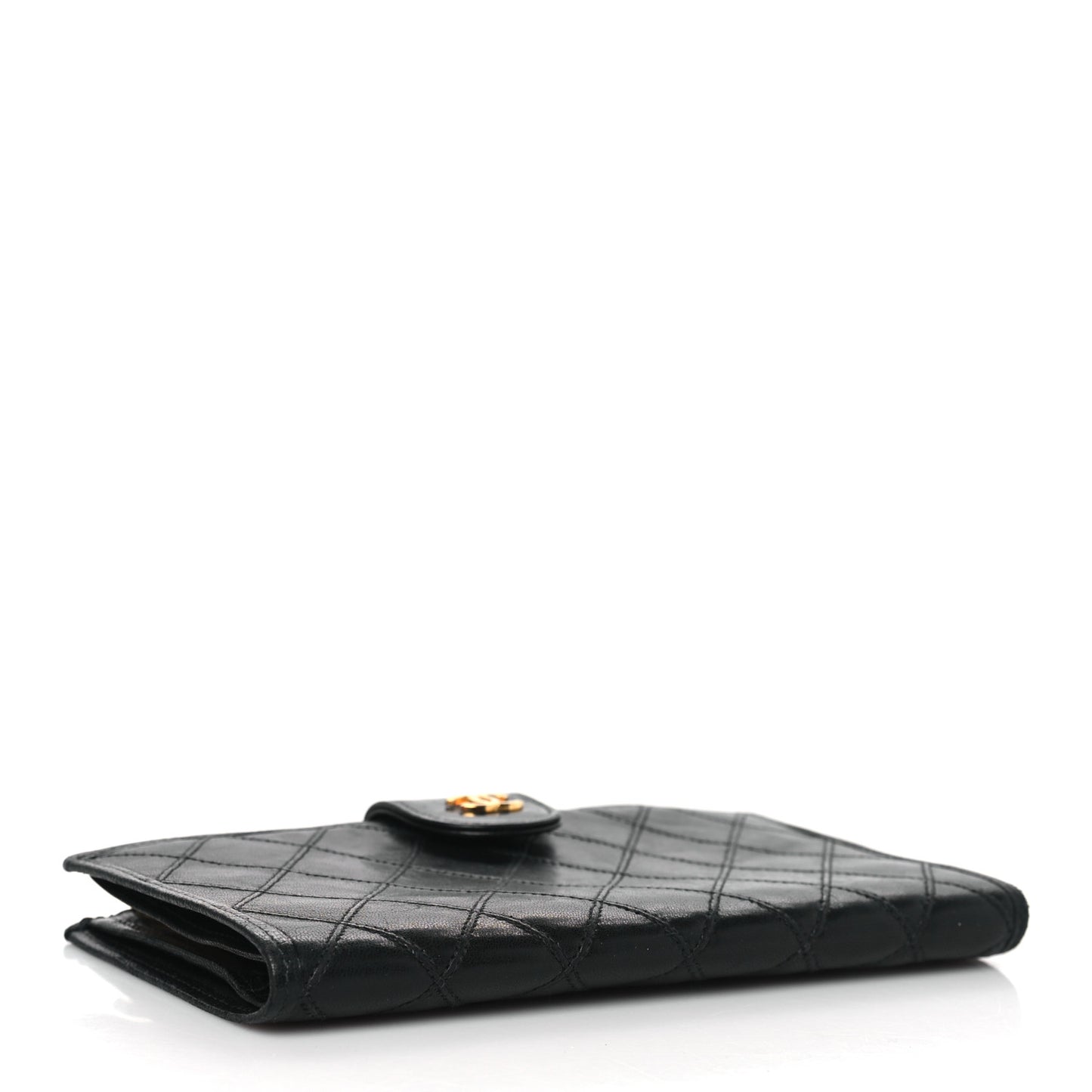Lambskin Diamond Stitched French Wallet Black