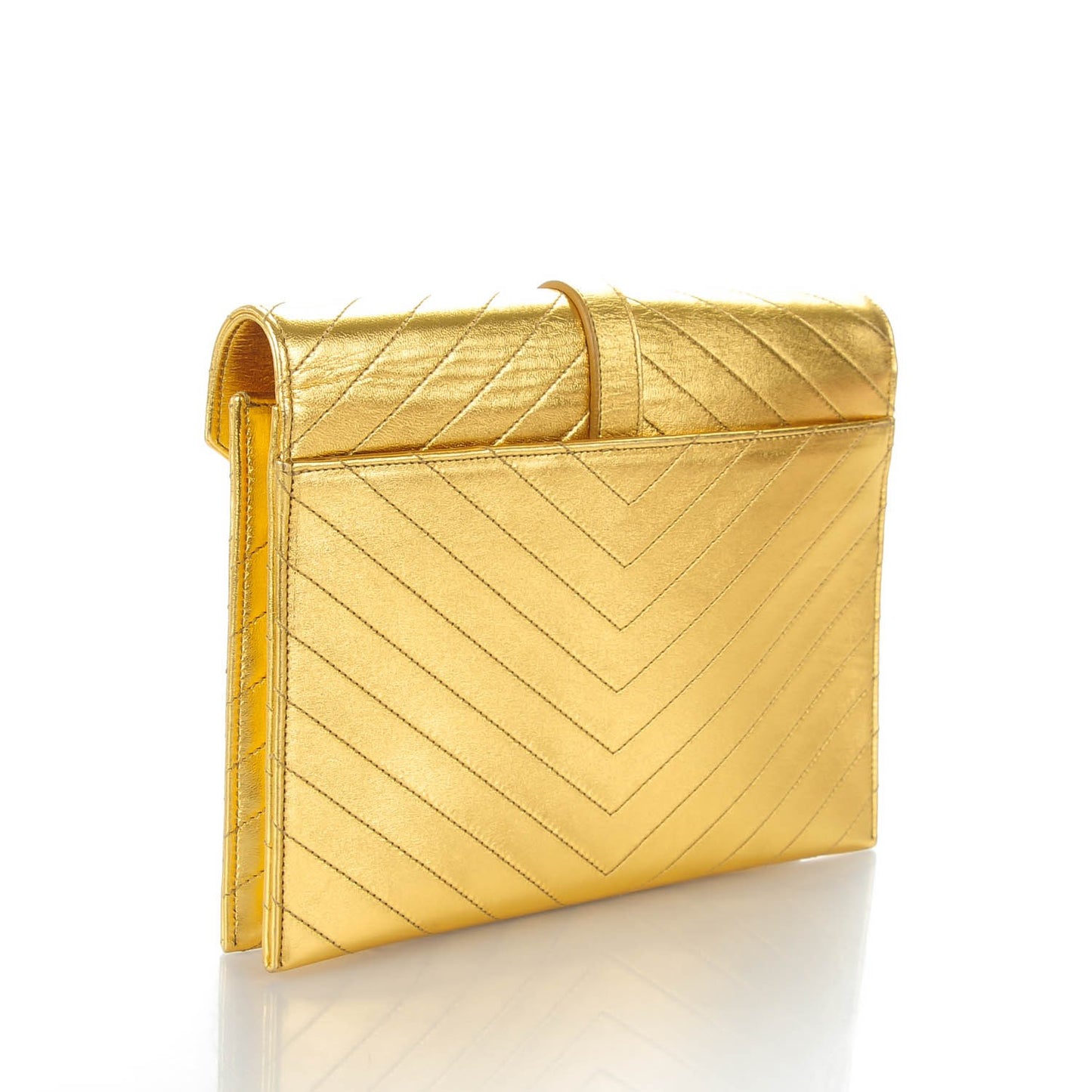 Metallic Lambskin Matelasse Chevron Medium Monogram Satchel Gold