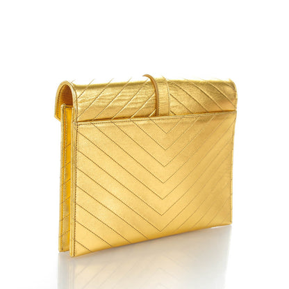 Saint Laurent Metallic Lambskin Matelasse Chevron Medium Monogram Satchel Gold 3 of 8