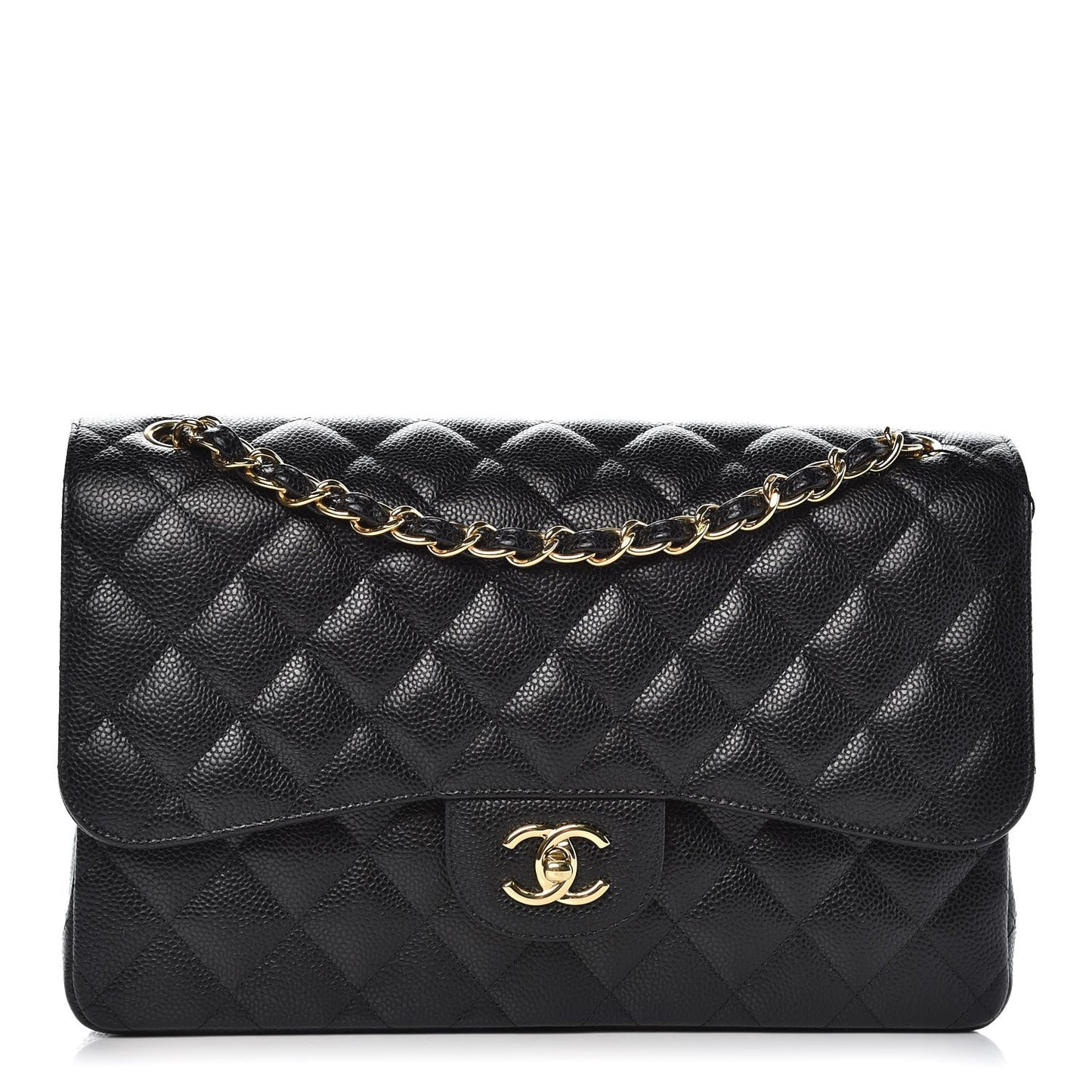 Caviar Quilted Jumbo Double Flap Black