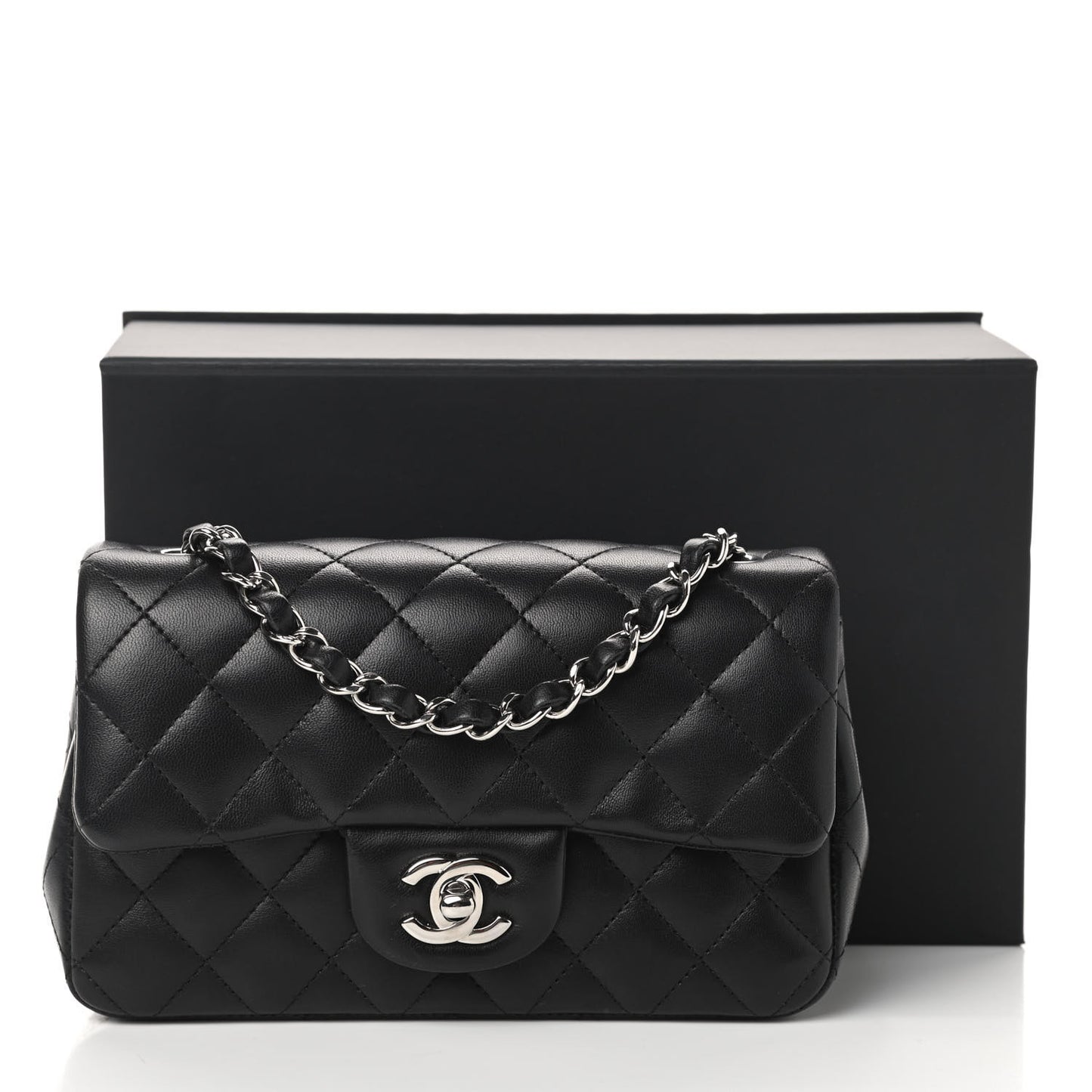 Lambskin Quilted Mini Rectangular Flap Black