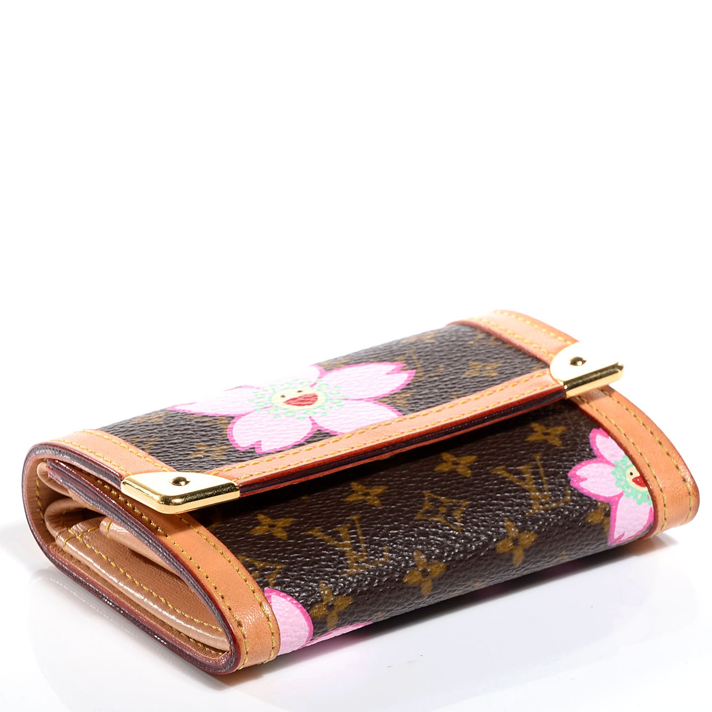 Monogram Cherry Blossom Porte-Monnaie Plat Coin Purse Brown