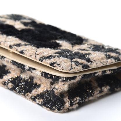 Chanel Tweed Shearling Quilted Wallet On Chain WOC and Coin Purse Beige Black 9 of 10