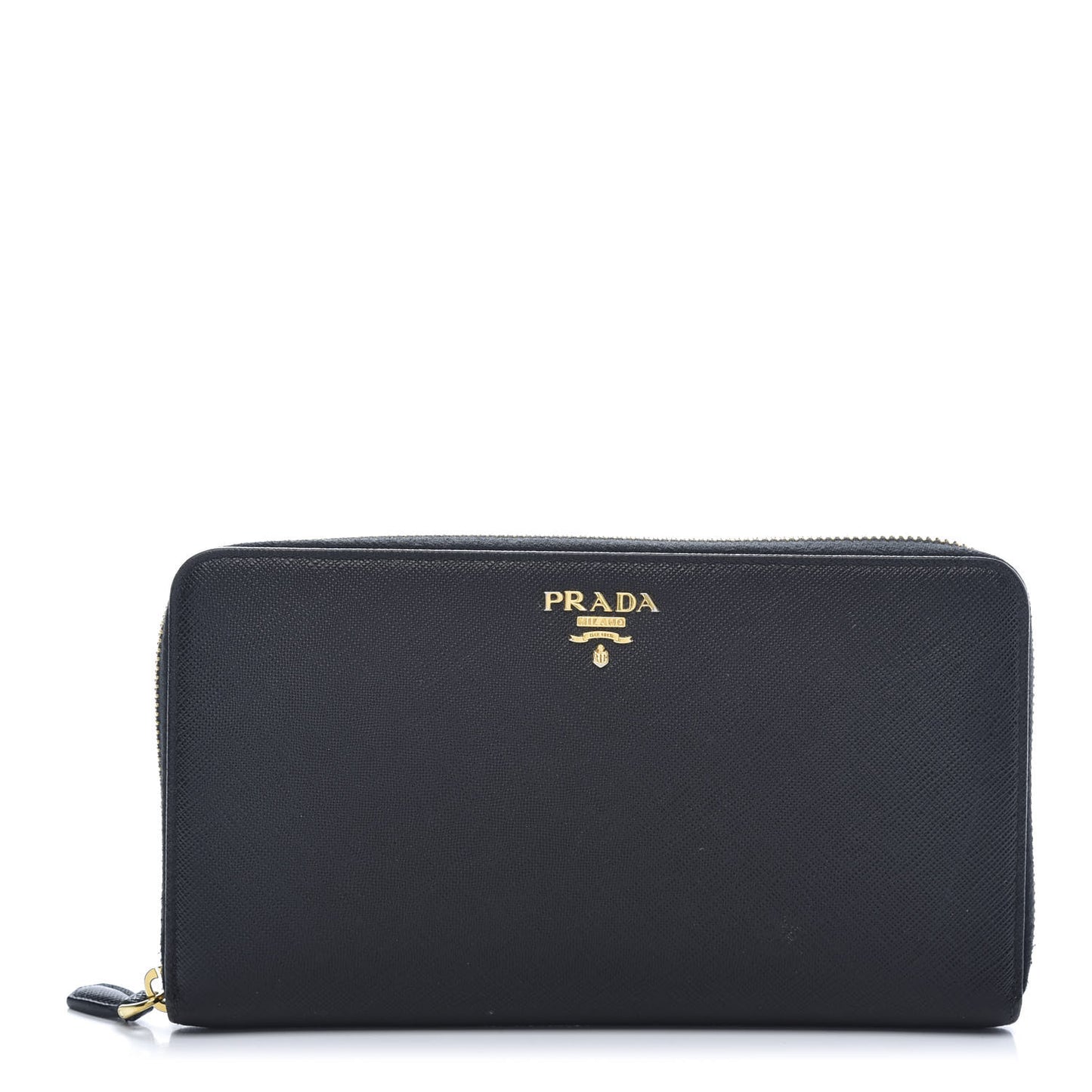 Saffiano Metal Large Zip Around Travel Wallet Black