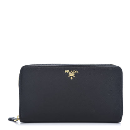 Prada Saffiano Metal Large Zip Around Travel Wallet Black 1 of 10