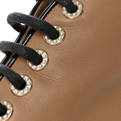 Chanel Calfskin Lace Up CC Short Boots 35.5 Beige Black 14 of 20