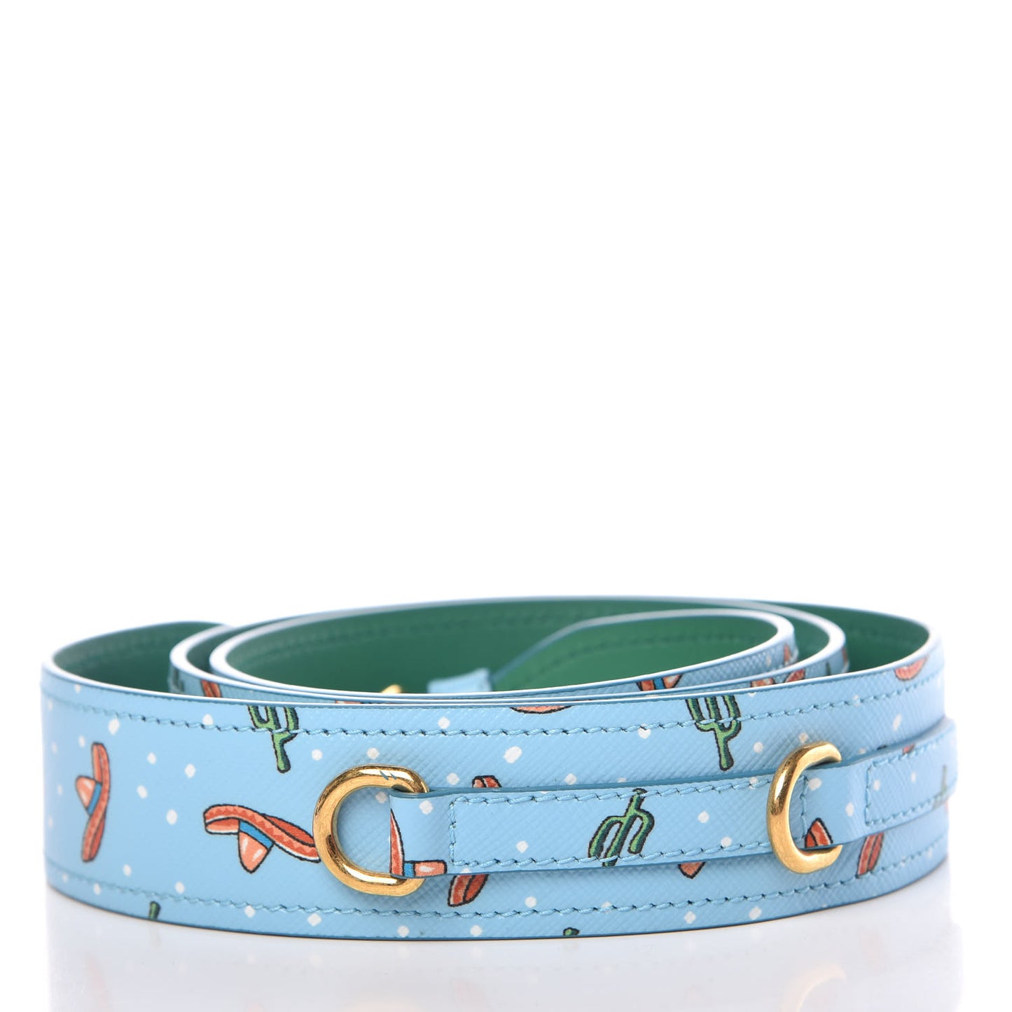 Saffiano Sombrero Cactus Print Strap Azzurro