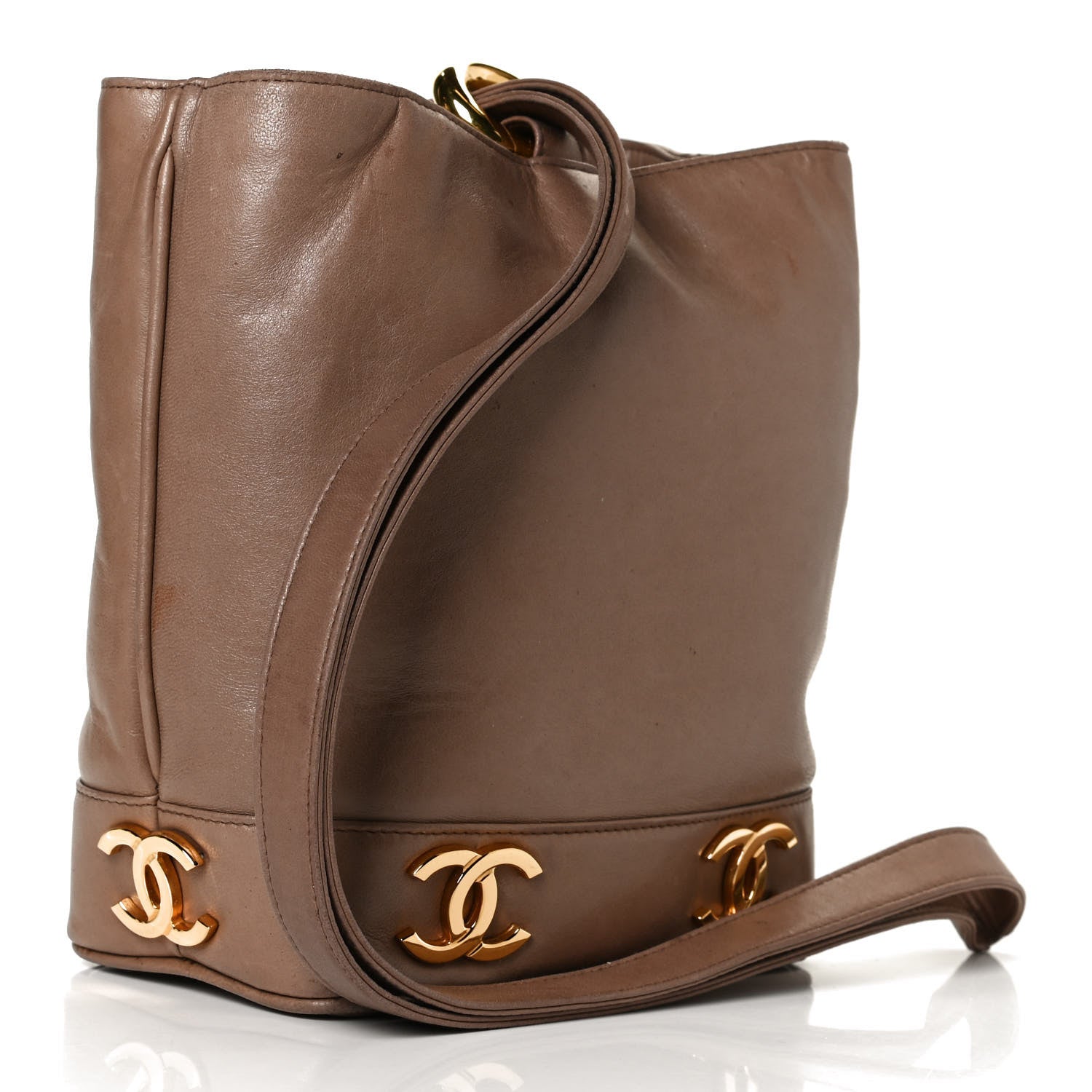 Chanel Lambskin CC Drawstring Shoulder Bag Dark Beige 3 of 17