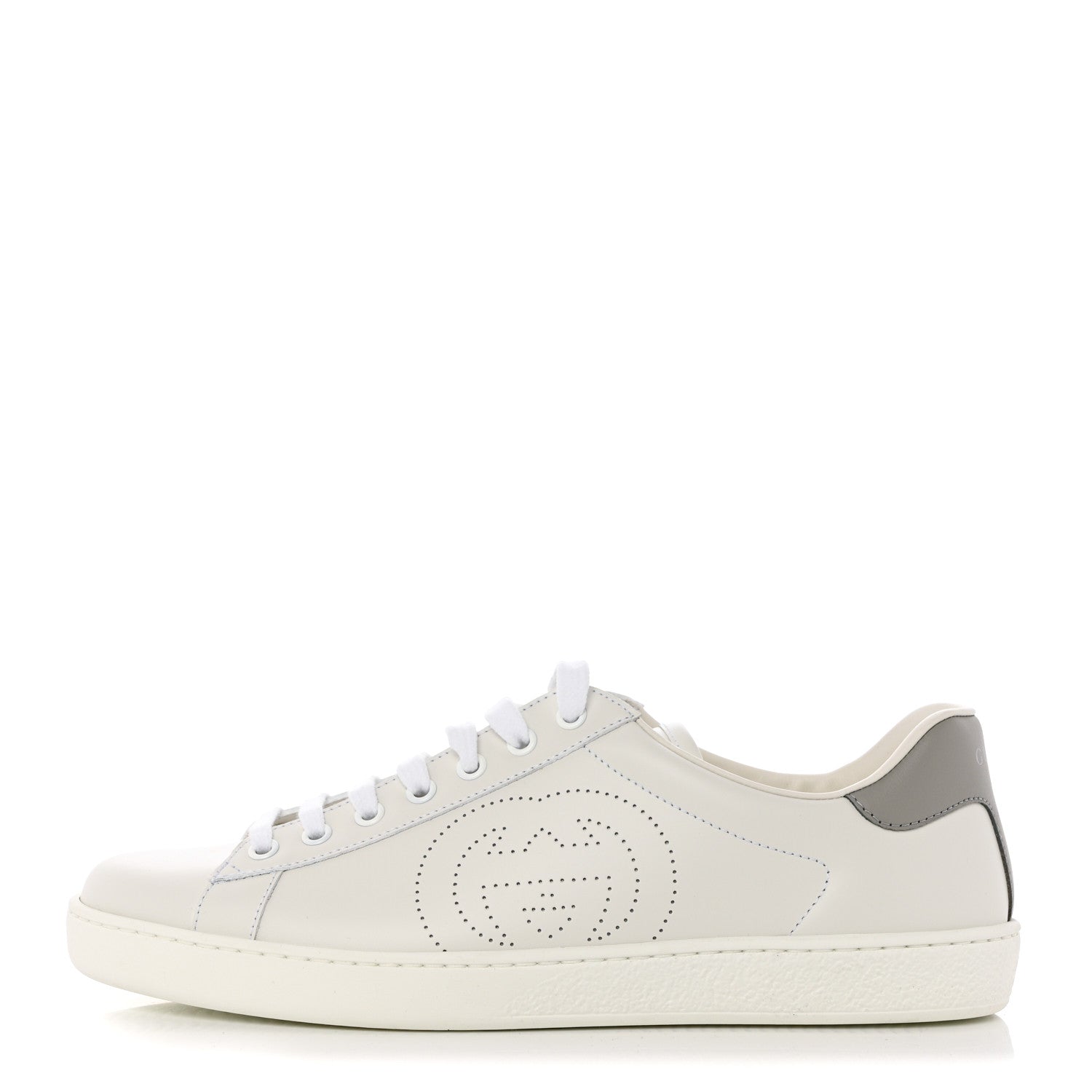 Gucci Calfskin Interlocking G Perforated Mens Ace Sneakers 8 White Grey Sky 1 of 9