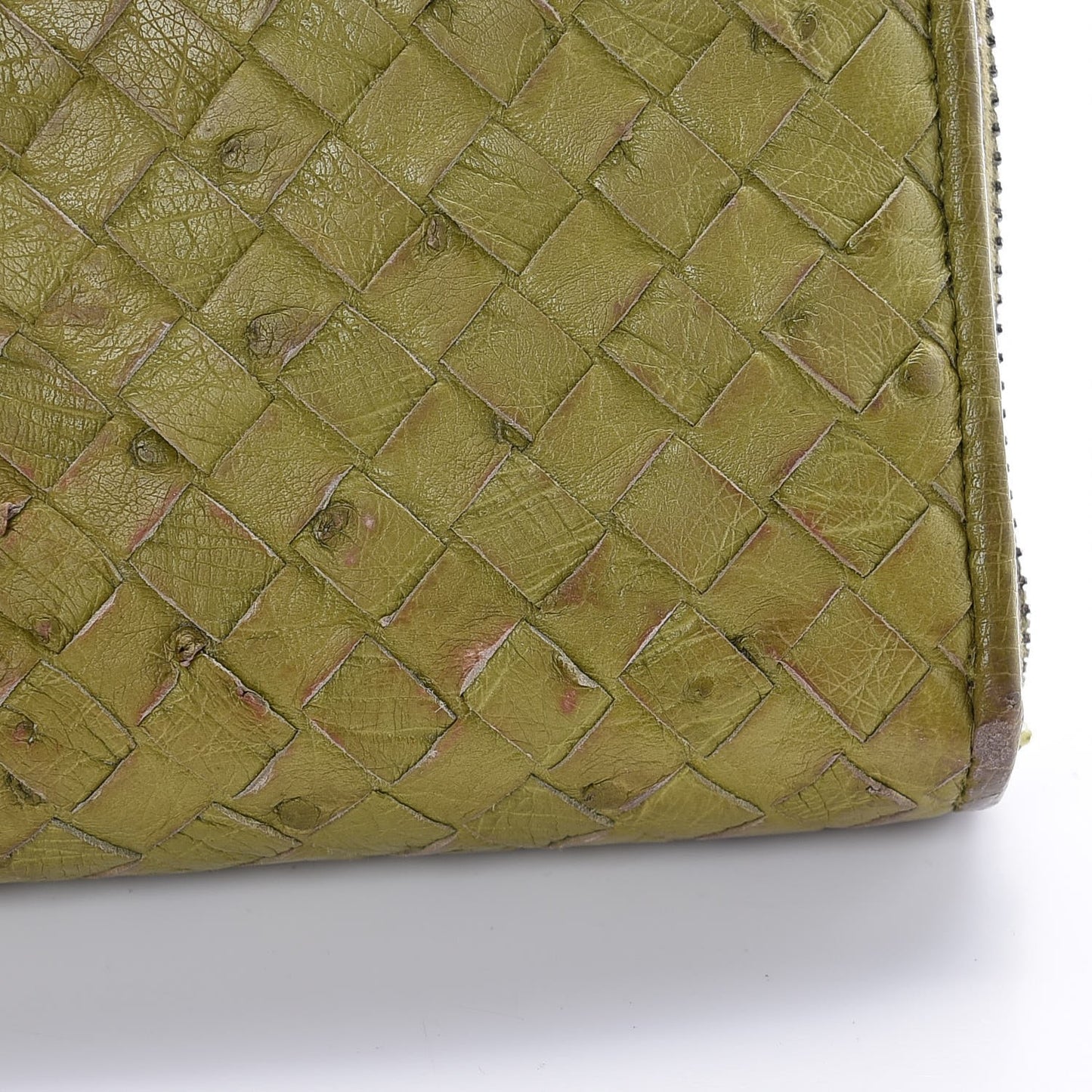 Ostrich Intrecciato Zip Around Wallet Green