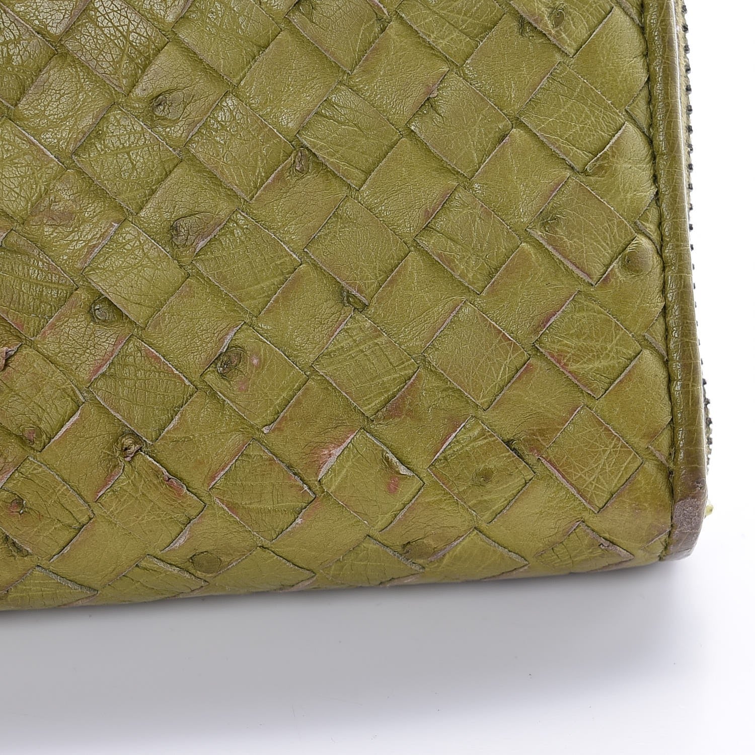 Bottega Veneta Ostrich Intrecciato Zip Around Wallet Green 9 of 12