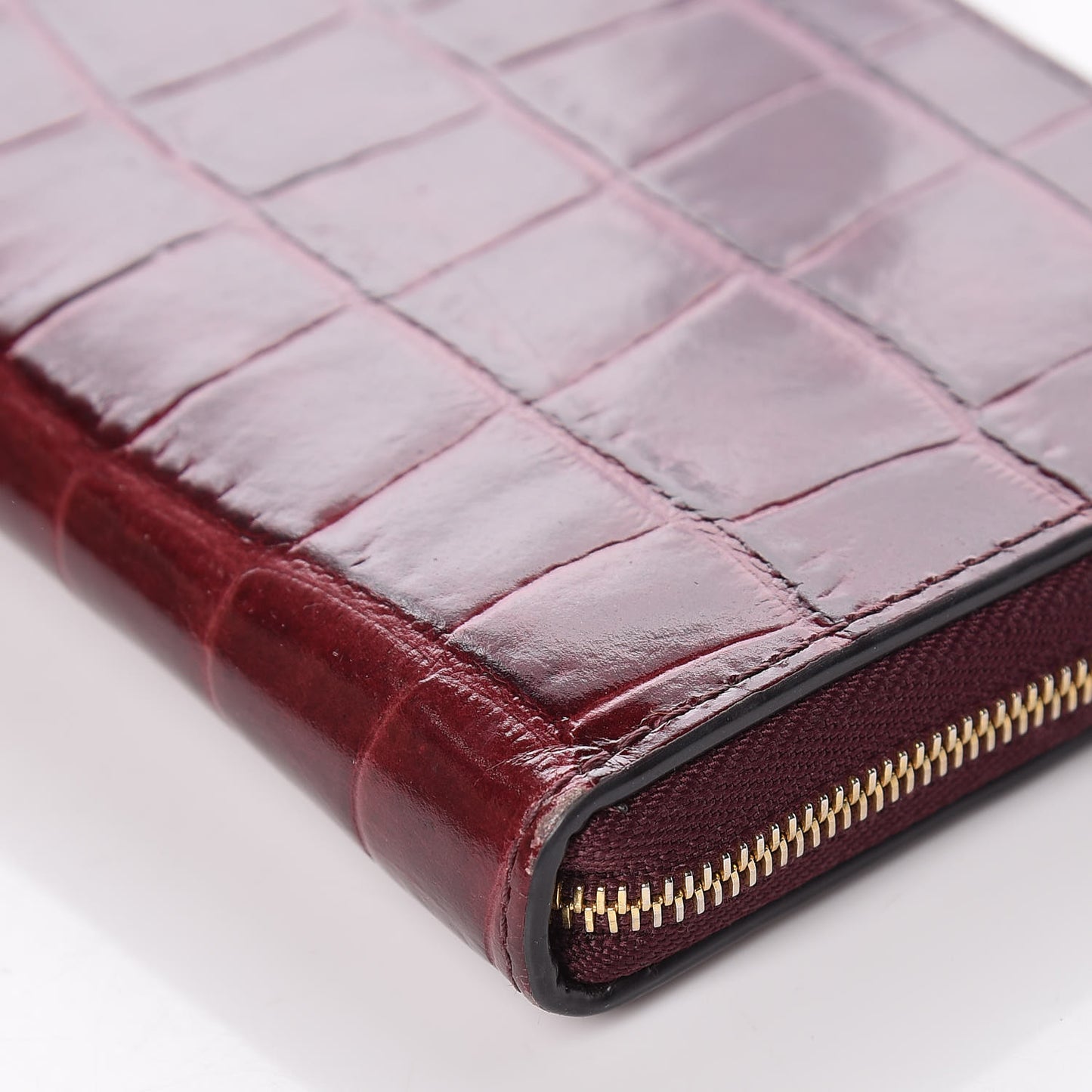 Crocodile Embossed Zip Around Wallet Burgundy