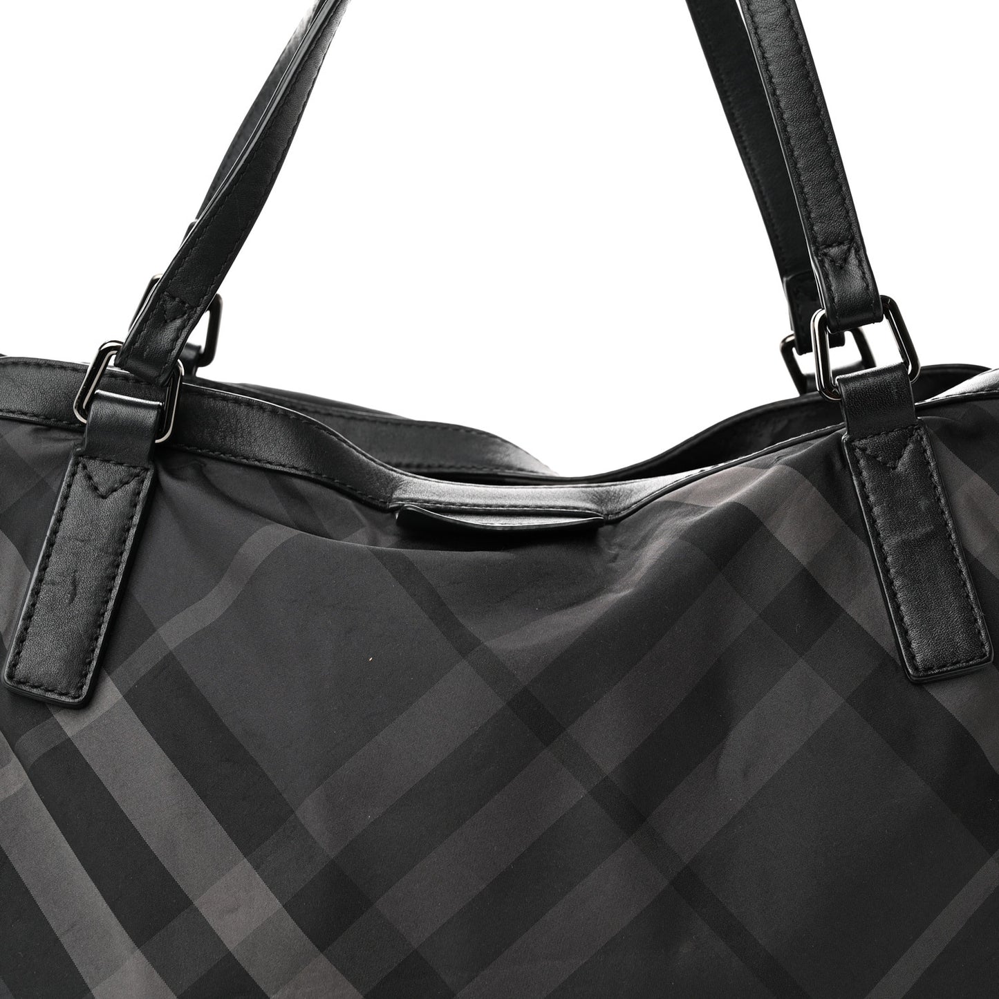 Nylon Check Small Buckleigh Packable Tote Charcoal