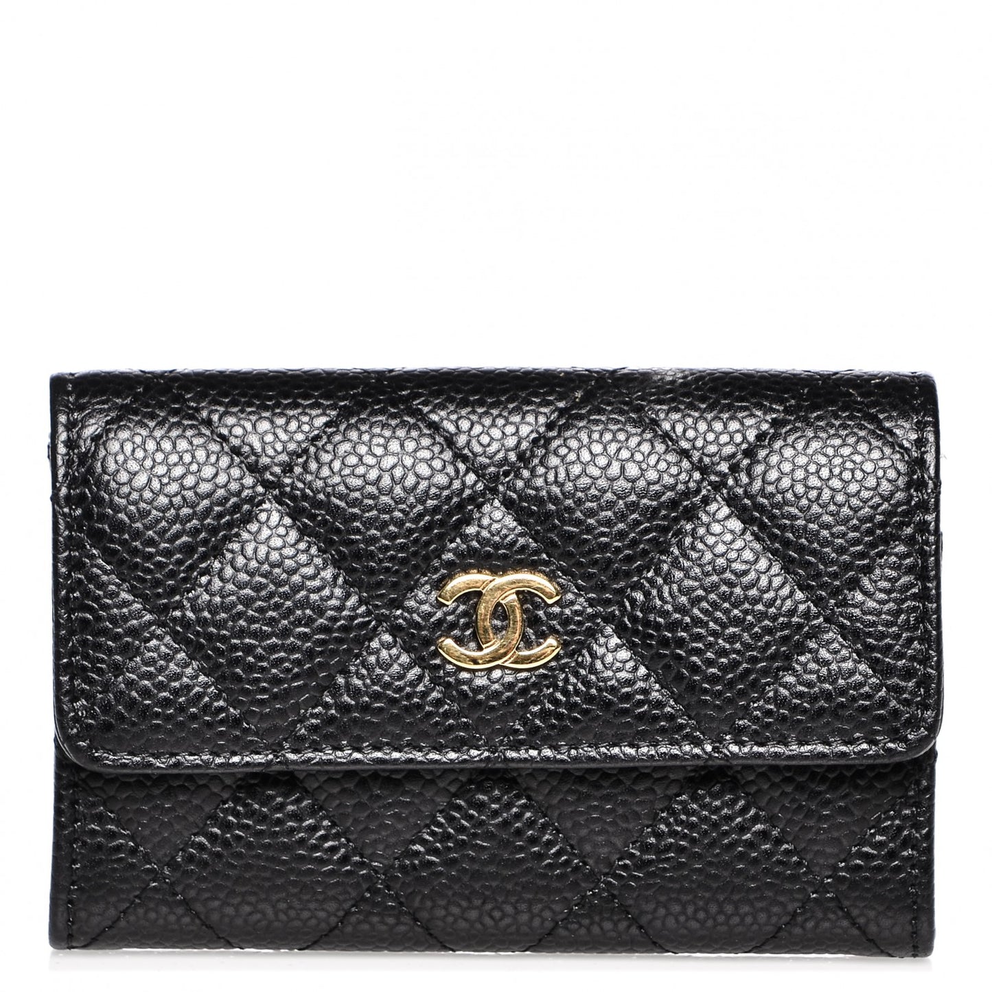 Caviar Quilted Flap Card Holder Black