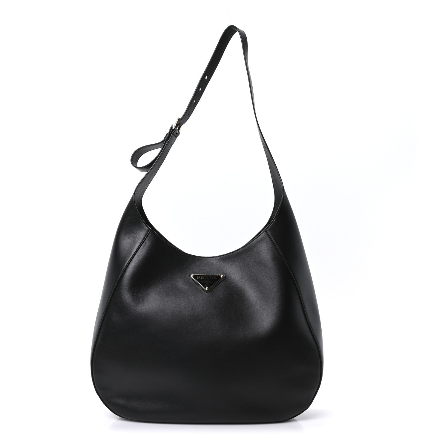 Prada City Calfskin Triangle Large Hobo Shoulder Bag Black 1 of 9