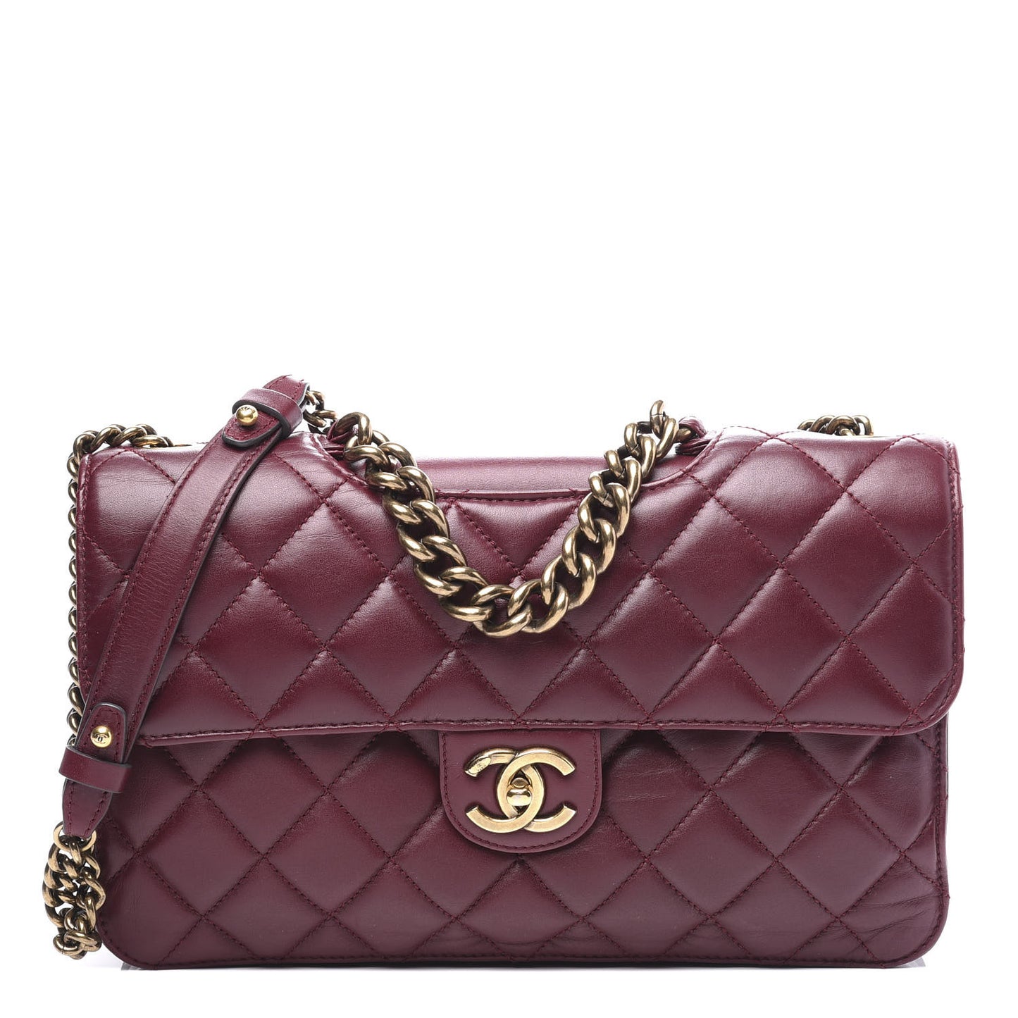 Calfskin Quilted Large Perfect Edge Flap Burgundy