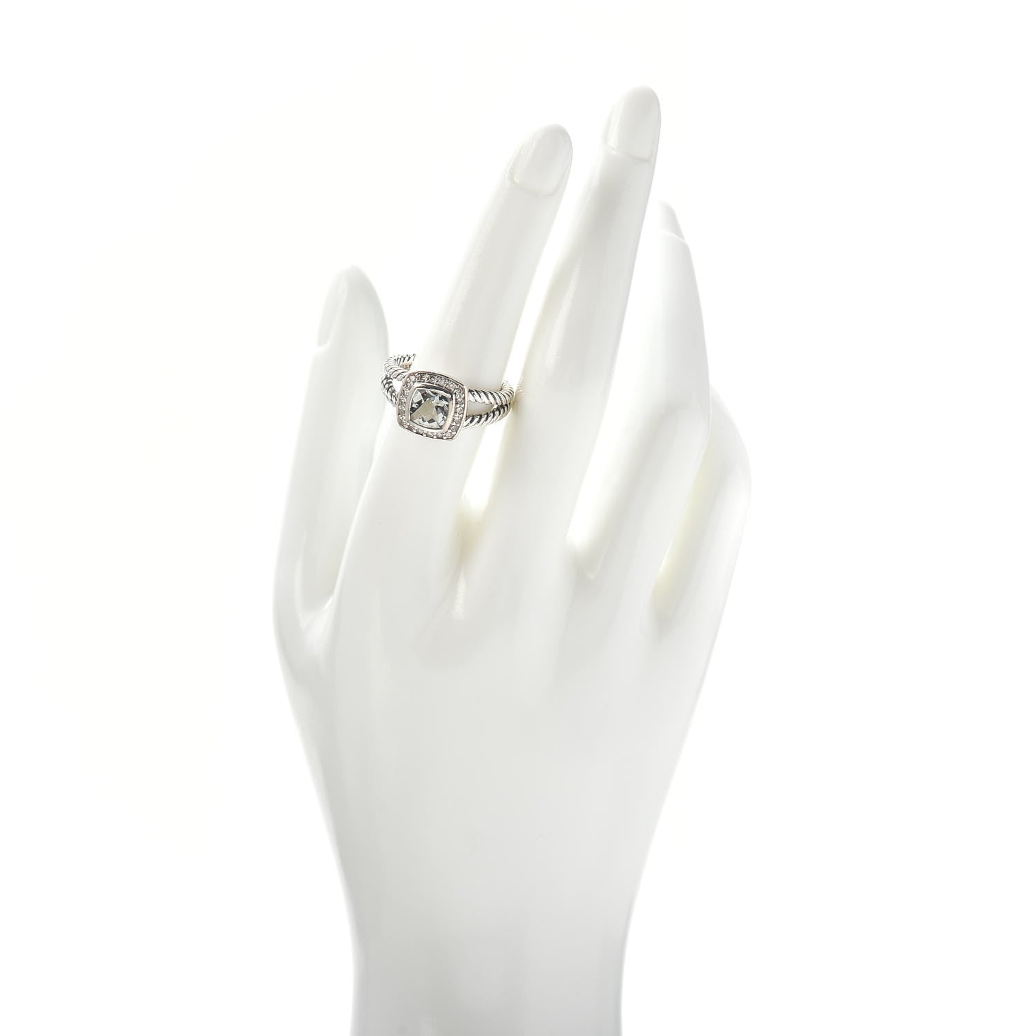 David Yurman Sterling Silver Diamond Prasiolite 7mm Petite Albion Ring 57 8 2 of 5