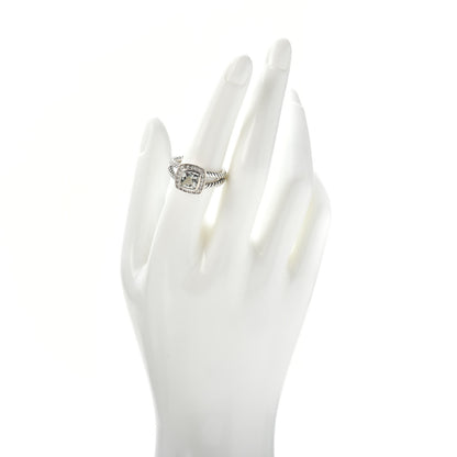 David Yurman Sterling Silver Diamond Prasiolite 7mm Petite Albion Ring 57 8 2 of 5