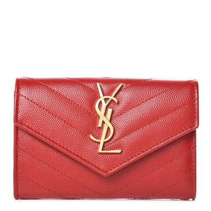 Saint Laurent Grain De Poudre Matelasse Chevron Small Monogram Envelope Wallet Rouge Eros 1 of 6