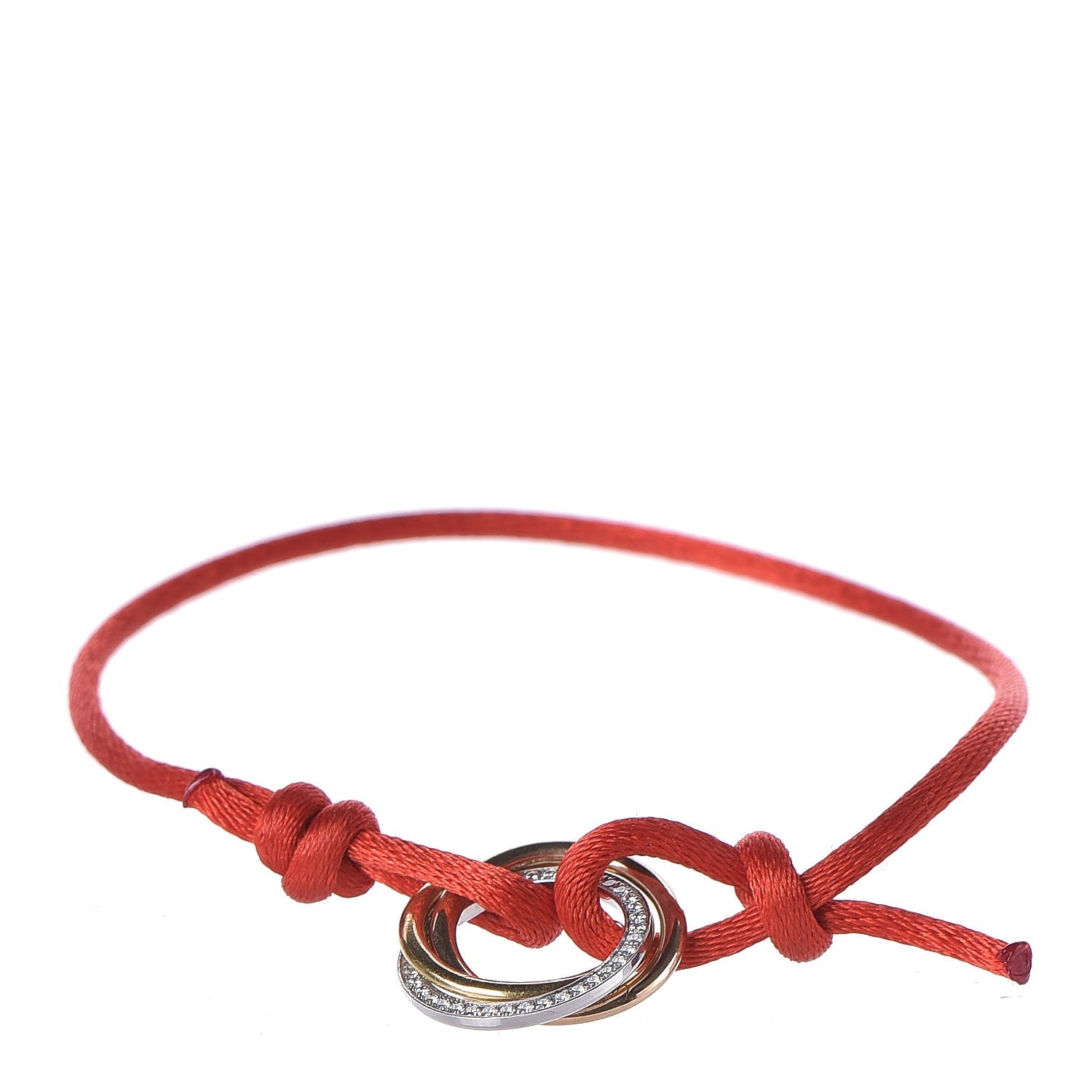 Cartier 18K Pink Yellow White Gold Diamond Trinity Cord Bracelet Red 1 of 6