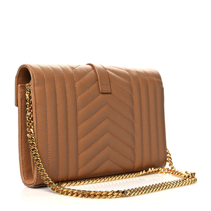 Saint Laurent Grain De Poudre Mixed Matelasse Triquilt Monogram Chain Wallet Dune 2 of 8