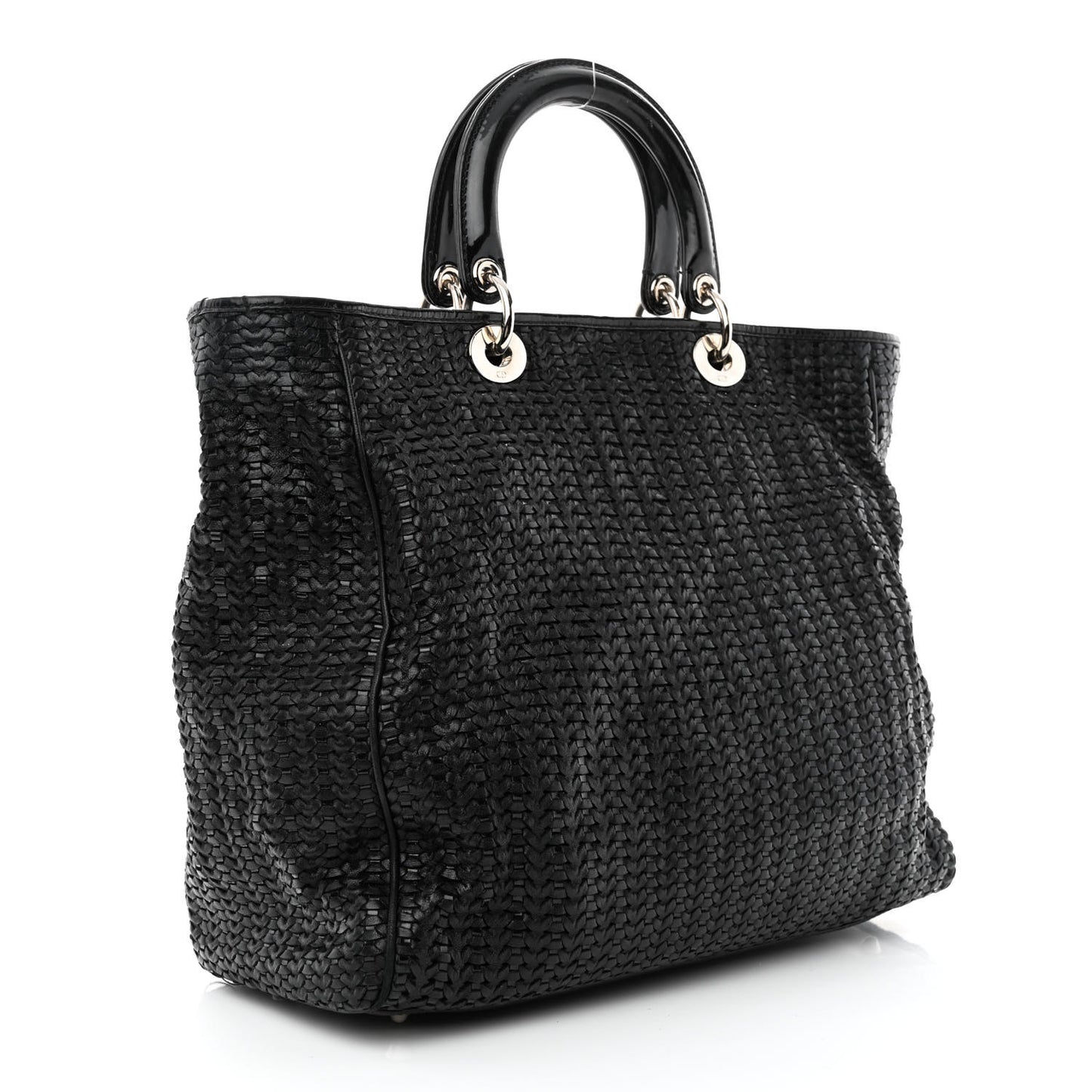 Lambskin Woven Large Lady Dior Shopping Tote Black