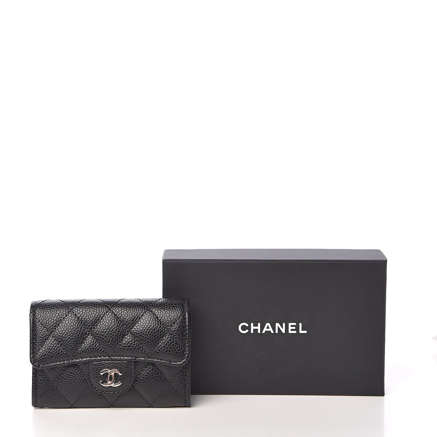 Caviar Quilted Flap Card Holder Black