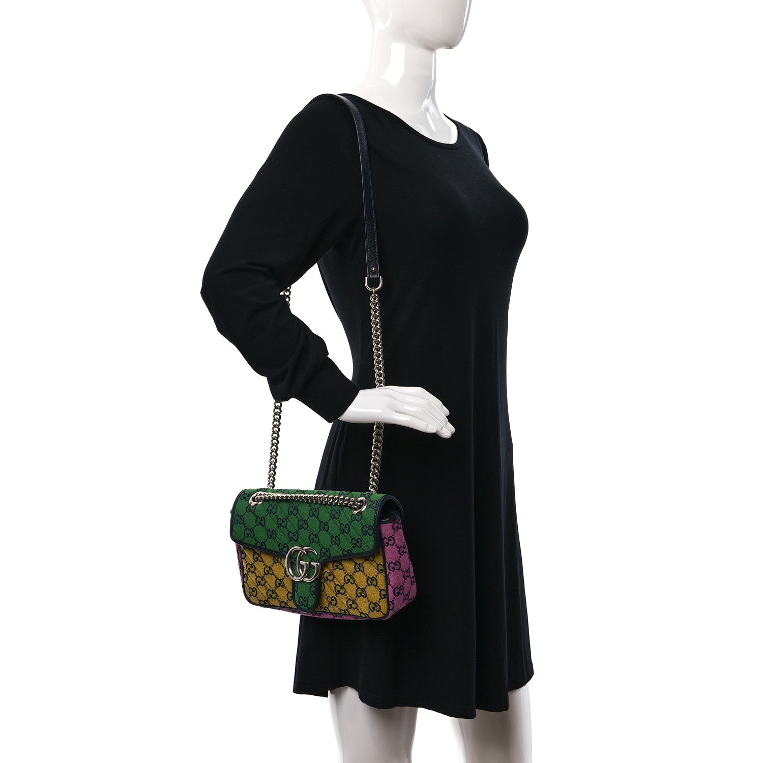 Gucci Monogram Multicolor Matelasse Diagonal Small GG Marmont Shoulder Bag Green Blue Yellow Light Blue Pink 3 of 9