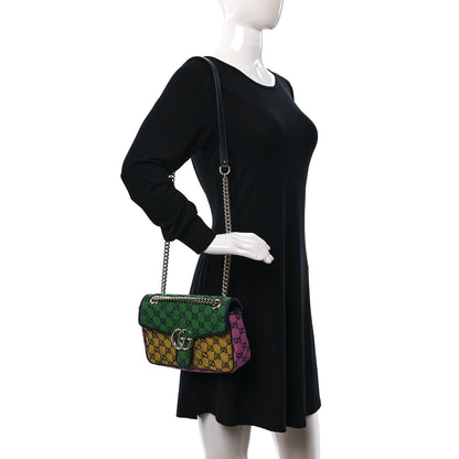 Gucci Monogram Multicolor Matelasse Diagonal Small GG Marmont Shoulder Bag Green Blue Yellow Light Blue Pink 3 of 9