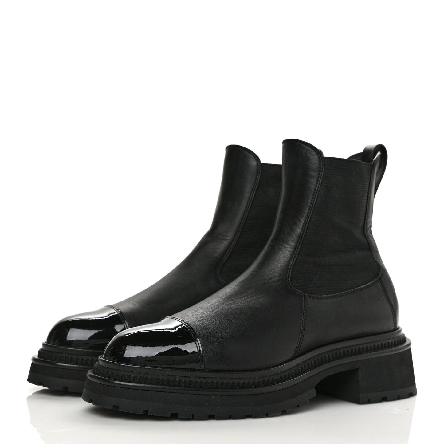 Crumpled Calfskin Patent Cap Toe Short Boots 39 Black