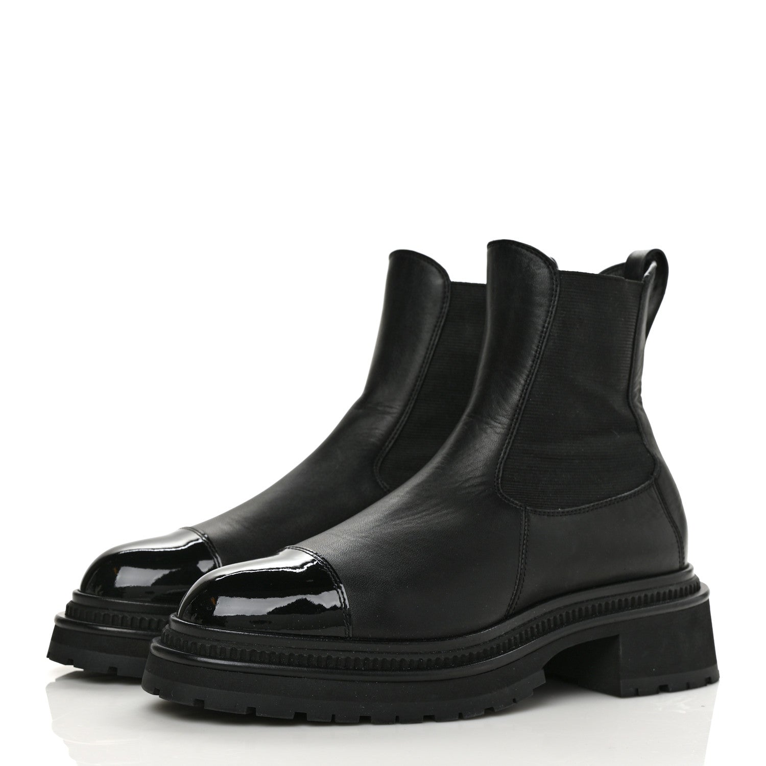 Chanel Crumpled Calfskin Patent Cap Toe Short Boots 39 Black 3 of 10