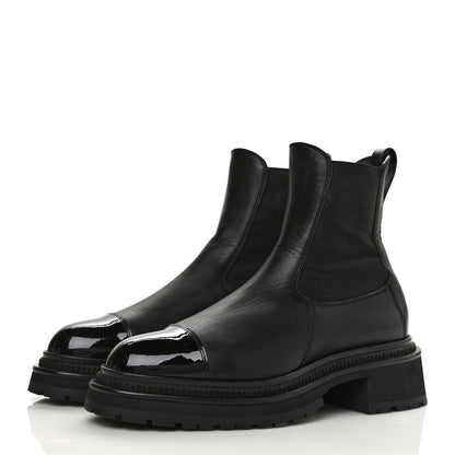 Chanel Crumpled Calfskin Patent Cap Toe Short Boots 39 Black 3 of 10