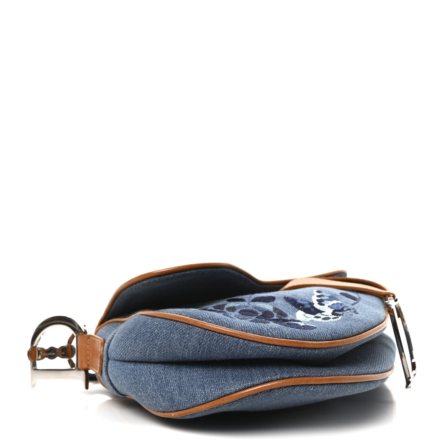 Christian Dior Denim Embroidered Saddle Bag Blue 4 of 10