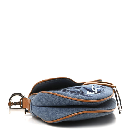 Christian Dior Denim Embroidered Saddle Bag Blue 4 of 10