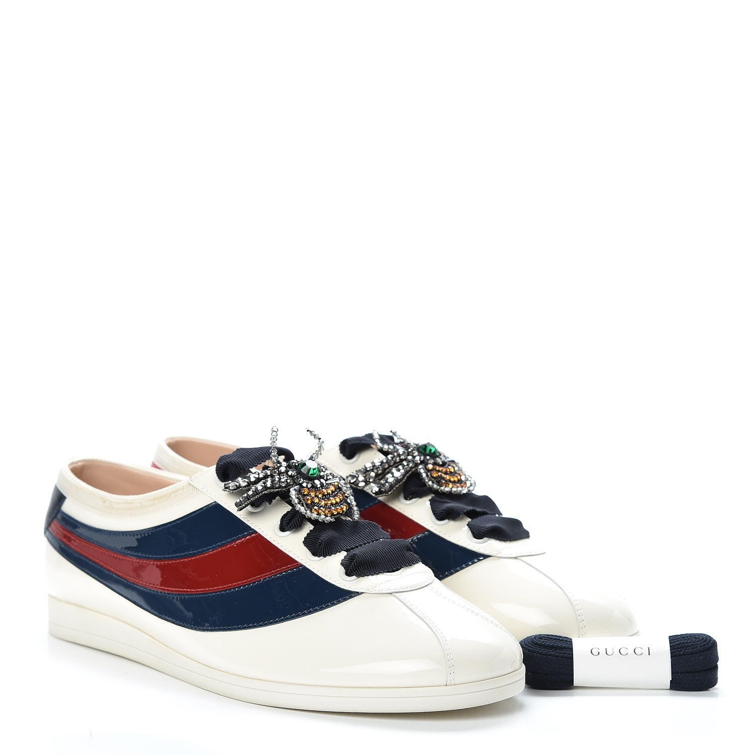 Gucci Patent Calfskin Crystal Womens Web Falacer Sneakers 40 White 13 of 14