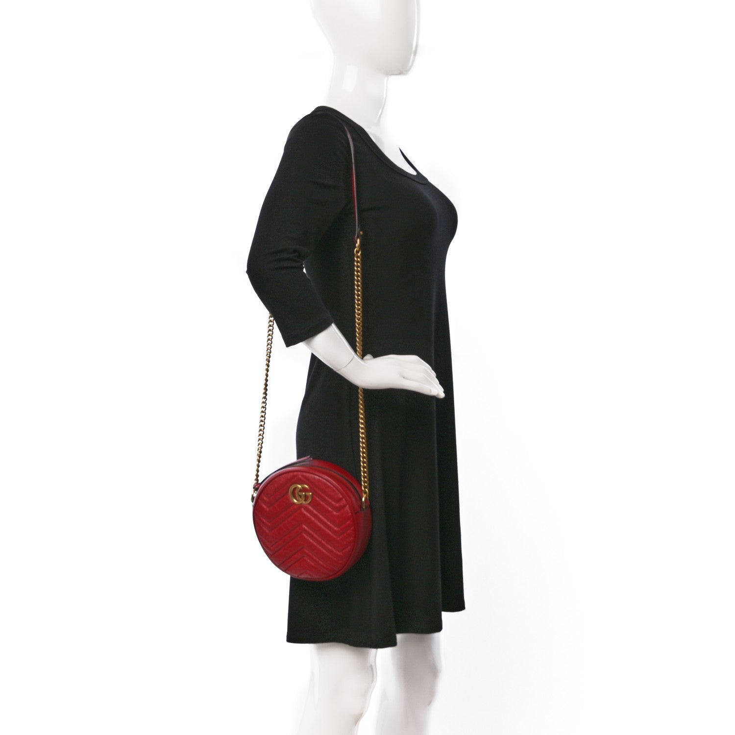 Gucci Glazed Calfskin Matelasse Heart Mini GG Marmont Round Shoulder Bag Romantic Cerise 2 of 11
