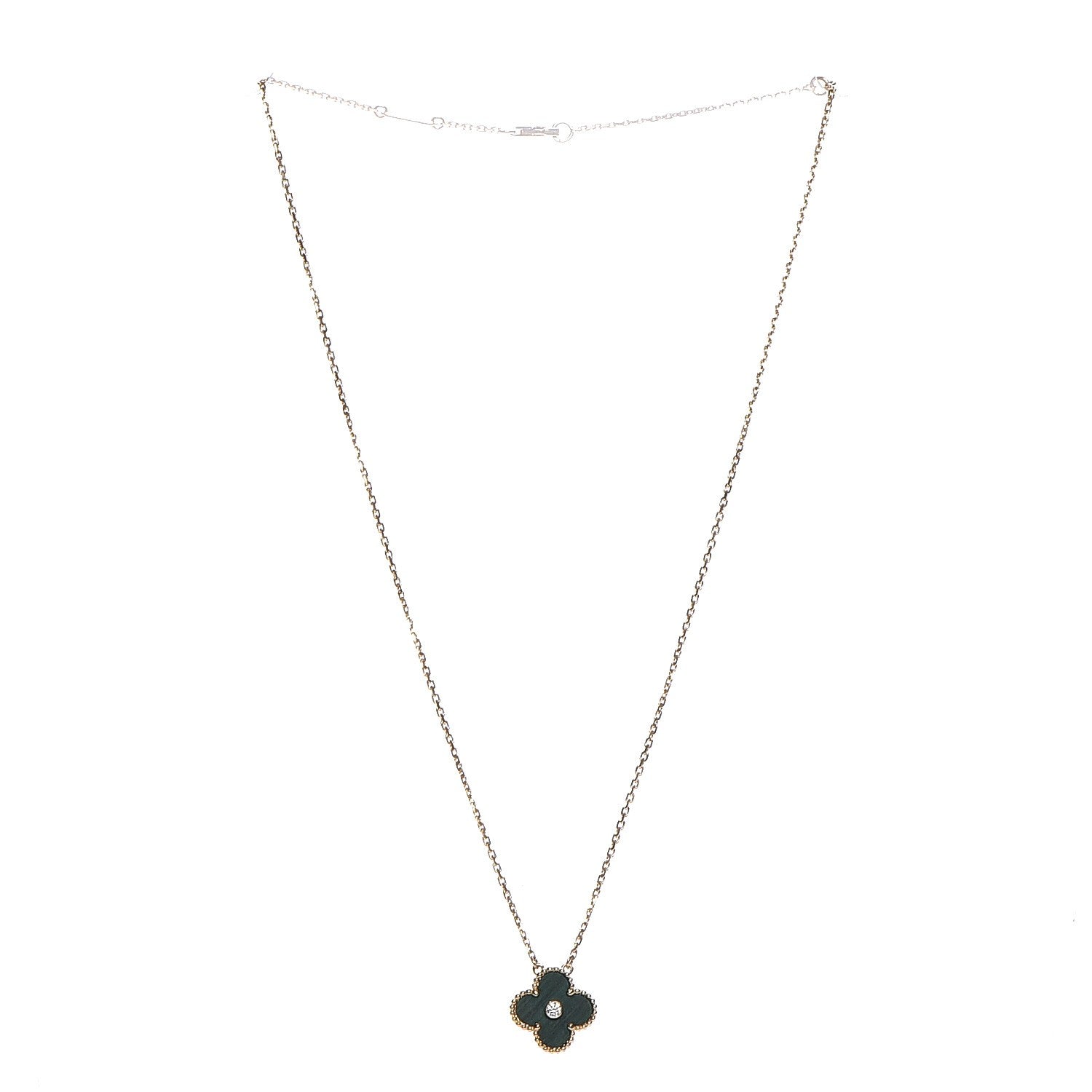 Van Cleef & Arpels 18K Yellow Gold Diamond Malachite Vintage Alhambra Pendant Necklace 3 of 7