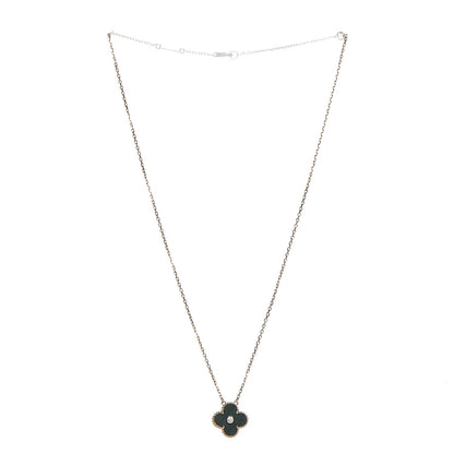 Van Cleef & Arpels 18K Yellow Gold Diamond Malachite Vintage Alhambra Pendant Necklace 3 of 7