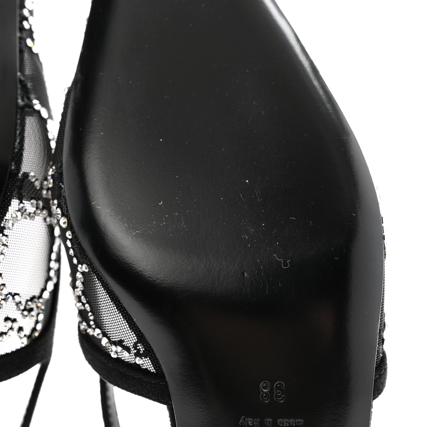 Tela Retino Kid Scamosciato Crystal GG Monogram Square G 35mm Slingback Pumps 38 Black