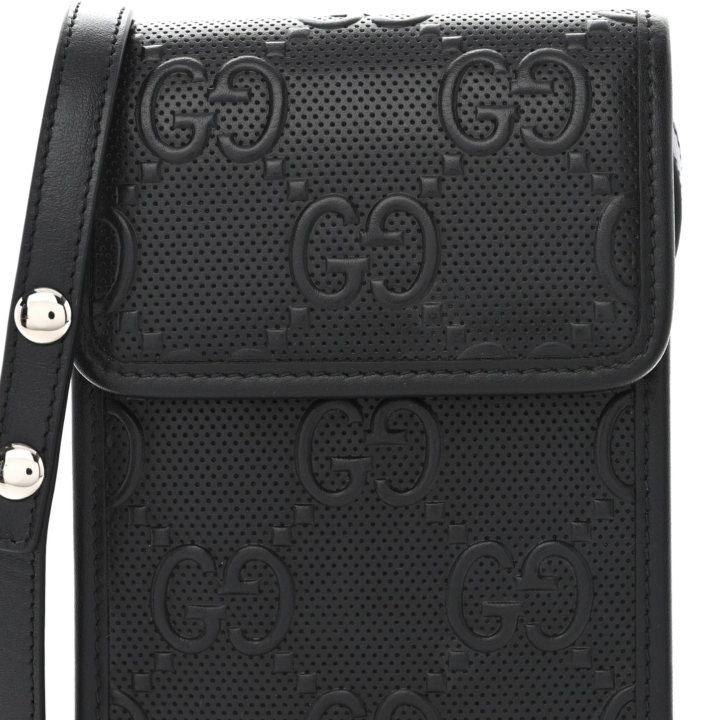 Calfskin GG Tennis Embossed Mini Crossbody Bag Black