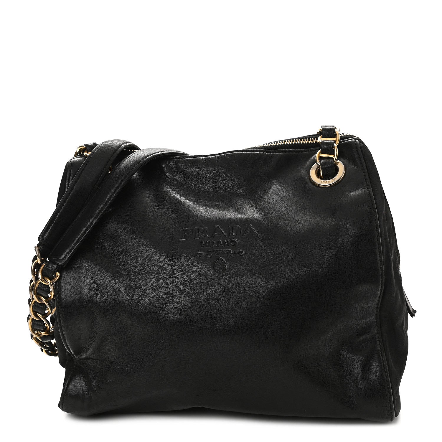 Prada Tessuto Nylon Glace Calf Logo Shoulder Bag Black 1 of 12