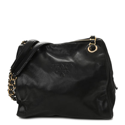 Prada Tessuto Nylon Glace Calf Logo Shoulder Bag Black 1 of 12