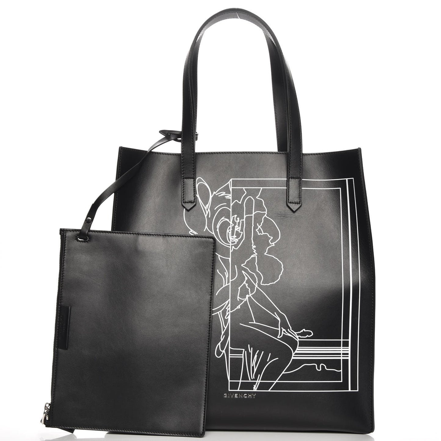 Calfskin Bambi Print Medium Stargate Shopper Tote Black