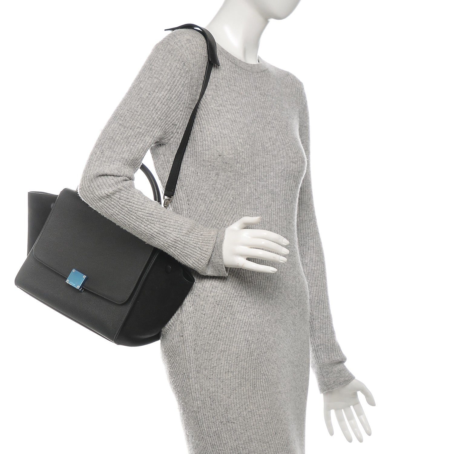Celine Drummed Calfskin Suede Small Trapeze Black 2 of 6